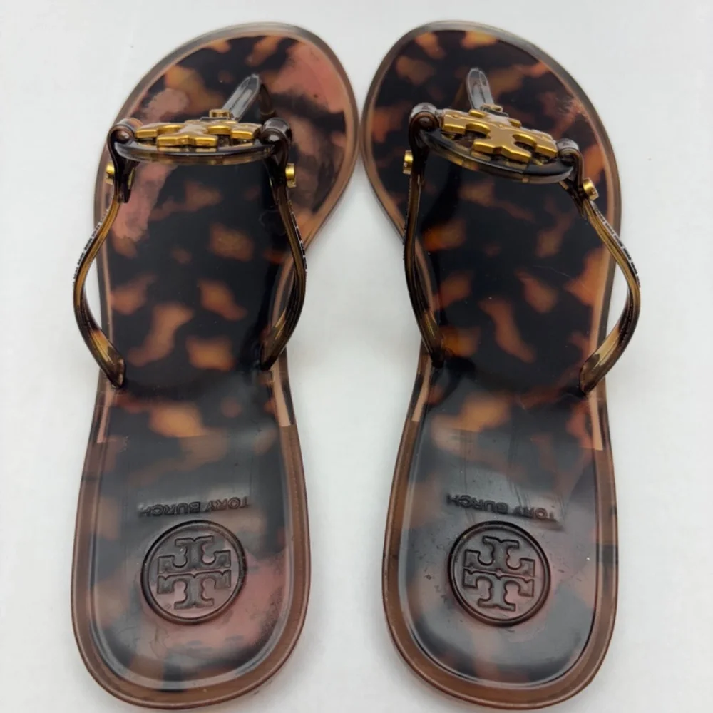 Tory Burch Mini Miller Flat Jelly Thong Sandal Tortoise Shell Size 7 - Picture 3 of 12